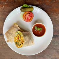 Tofu spinach in a gluten free wrap.  at Bean Me Up in Goa