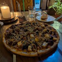 Pizza with tempeh at Bean Me Up in Goa