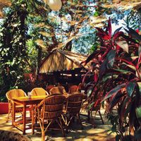 Garden seating area at Bean Me Up in Goa