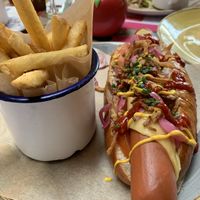 Moving mountains hot dog at Racconto Lounge  in Bury