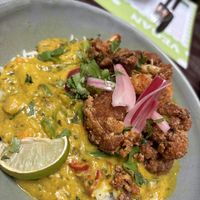 Cauliflower curry with sugar-snap peas and peppers (gorgeous)   at Racconto Lounge  in Bury