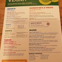 Vegan options as at December 2018 at Unico Lounge  in Wilmslow
