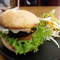 Mushroom burger at Veggie Restaurant in Suva