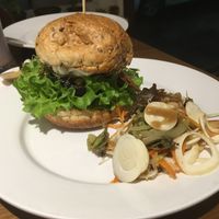 Portobello mushroom burger king at Veggie Restaurant in Suva