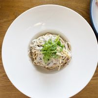 Creamy mushroom spaghetti  at Veggie Restaurant in Suva