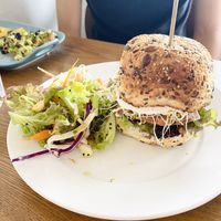 Beetroot & quinoa burger at Veggie Restaurant in Suva