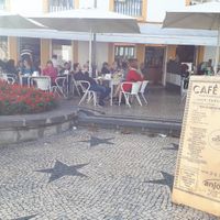 Terrace in front of the cathedral at Café Central in Sao Miguel