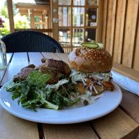 BBQ mushroom burger and Caesar salad  at Eve Olive in Nanaimo