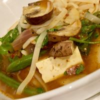 Tom yum hot pot! Spicy spoonfuls of veggies tofu and the perfect broth with just enough heat! at Eve Olive in Nanaimo