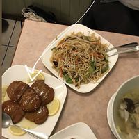 Lemon chicken, noodles, spring rolls, wonton soup at Lotus Pond in Victoria