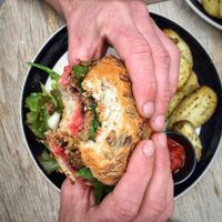 best vegan burger in town! All home made and organic buns at Bar d'Henri in Antwerpen