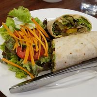 Wrap with hummus and vegetables at Joma Bakery Cafe in Vientiane