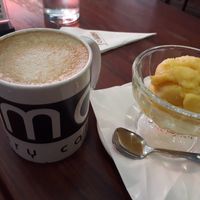 Coffee with soy milk and vegan sorbet at Joma Bakery Cafe in Vientiane