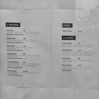 Menu at V-Face in Dublin
