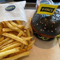 Fries, hot chick burger and taco sauce  at V-Face in Dublin