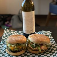 Green Warrior burger & Latin Fiesta burger at Angry Vegan in Penticton
