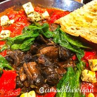 Shakshouka with mushrooms and vegan cheese at Zenith in Lisbon