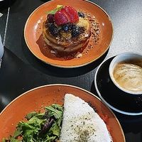tapioca tortilla, pancakes and something on sourdough toast at Zenith in Lisbon