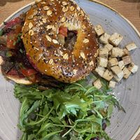 Vegan bagel with extra tofu  at Zenith in Lisbon