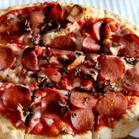 Vegan cheese, vegan pepperoni, mushrooms at Azzip Pizza in Bloomington