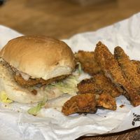 Seitan burger with vegan cheese and feed fried mushrooms   at Beer and Bird in St Ives