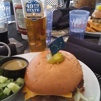 Impossible burger with side salad and ginger peanut dressing at 49th State Brewing Co in Denali