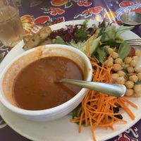 Half salad and soup with delicious herbed focaccia   at Rebar Modern Food in Victoria