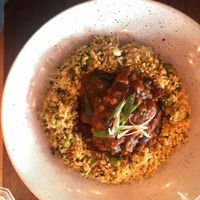 Aubergine with coreander rice, beans, and other stuff. Really good!!! at The Cosy Club in Bournemouth