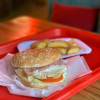 Vegan egg and ham burger  at Complex Burger in Moscow