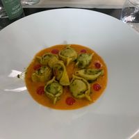 Ravioli del plin ripieni con cime di rapa su crema di ceci e gellificazione di arance (menu degustazione)  at Alice e Viola in Collegno