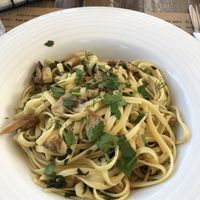 Pasta with champignons  at Aubergine Cafe in Corfu