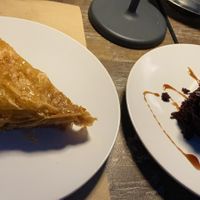 Baklava and chocolate cake at Aubergine Cafe in Corfu