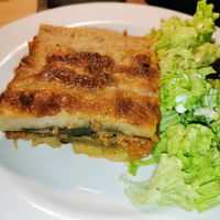 Vegan moussaka, very tasty at Aubergine Cafe in Corfu