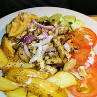 Vegan gyros made with mushrooms at Aubergine Cafe in Corfu