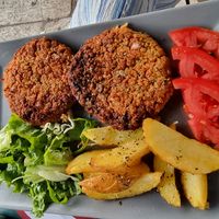 Vegan burger at Aubergine Cafe in Corfu