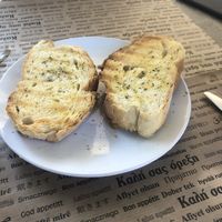 Garlic bread starter (so good!)  at Aubergine Cafe in Corfu