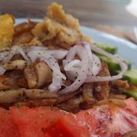 Vegan gyros with hummus at Aubergine Cafe in Corfu