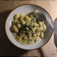 Gnocchi with cashew cream at Aubergine Cafe in Corfu