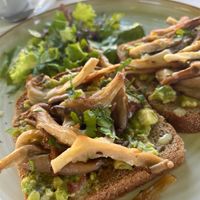 Avocado and mushrooms on toast😄 at Aubergine Cafe in Corfu