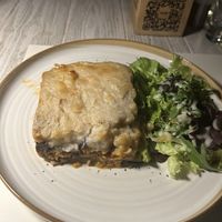 Vegan Moussaka with side salad   at Aubergine Cafe in Corfu