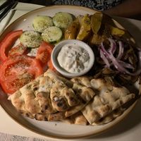 Vegan Gyros (with vegetarian Tzatziki) at Aubergine Cafe in Corfu