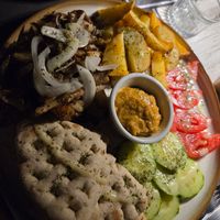 Vegan mushroom gyros with hummus at Aubergine Cafe in Corfu