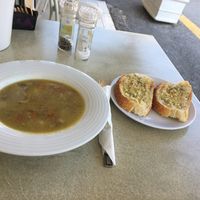 Vegetable soup and garlic bread  3 at Aubergine Cafe in Corfu
