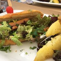 Vegan hotdog at Aubergine Cafe in Corfu