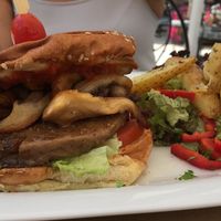 Vegan burger  at Aubergine Cafe in Corfu