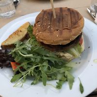Vegan burger  at Aubergine Cafe in Corfu