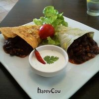 Tortillas with beans (vegetarian food) at Bistro Andel in Plzen