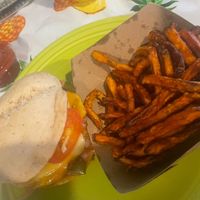 Jalapeño Burger & Sweet Potato Fries  at Meta Burger in Denver