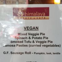 Vegan menu at Himalaya Bakery and Cafe in Daylesford