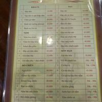 Menu at Dung Anh in Yen Thanh